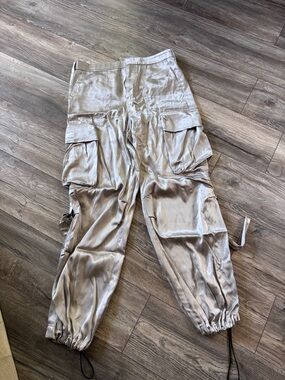 Satin Cargo Pants in Champagne silver